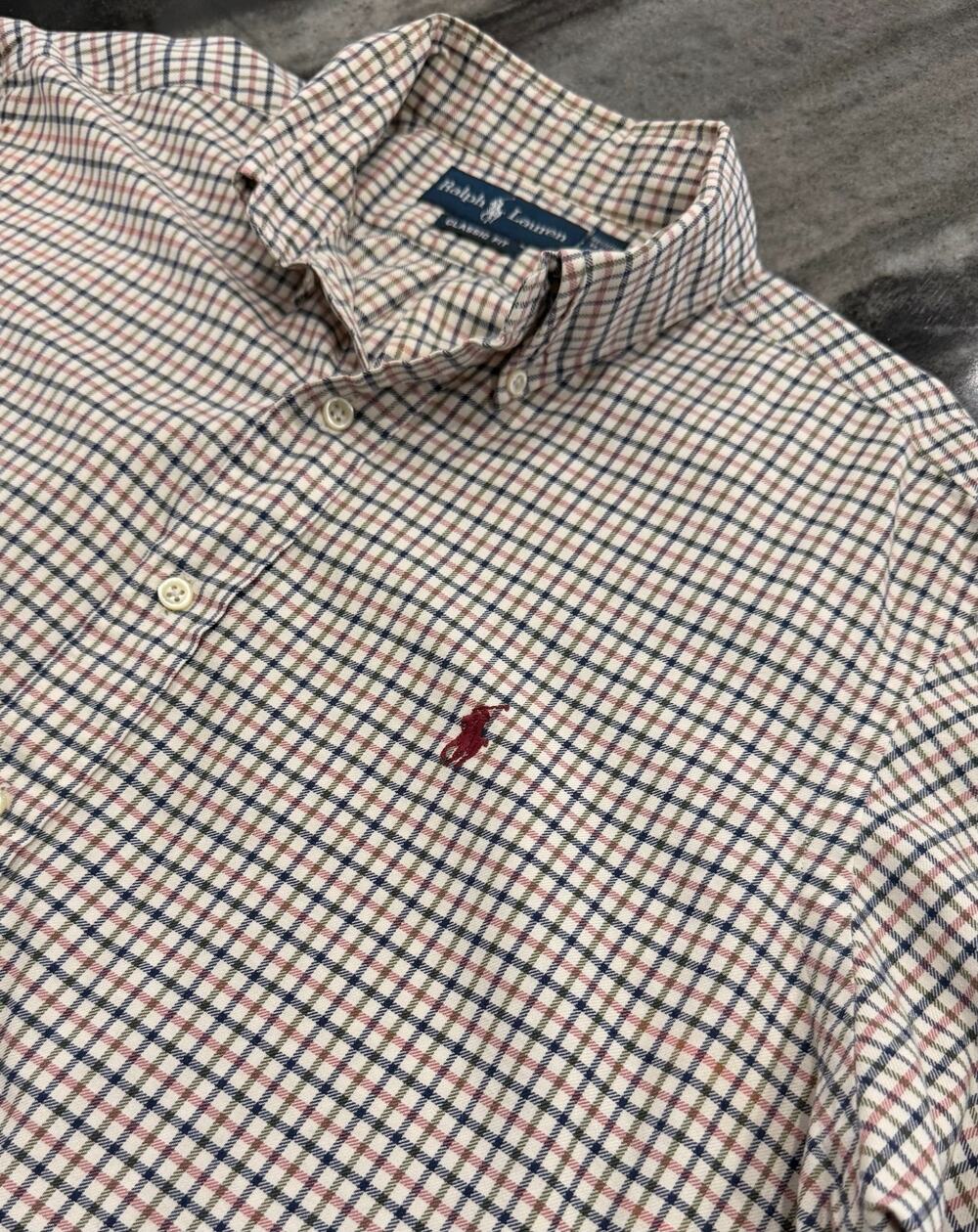 Polo Ralph Lauren Classic Fit Mens L Navy Burgundy Green Check Oxford Shirt